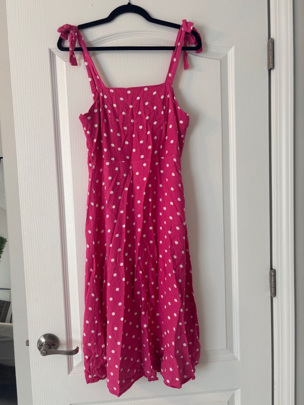 Draper James Hot Pink Polka Dot Tie-Shoulder Midi Dress